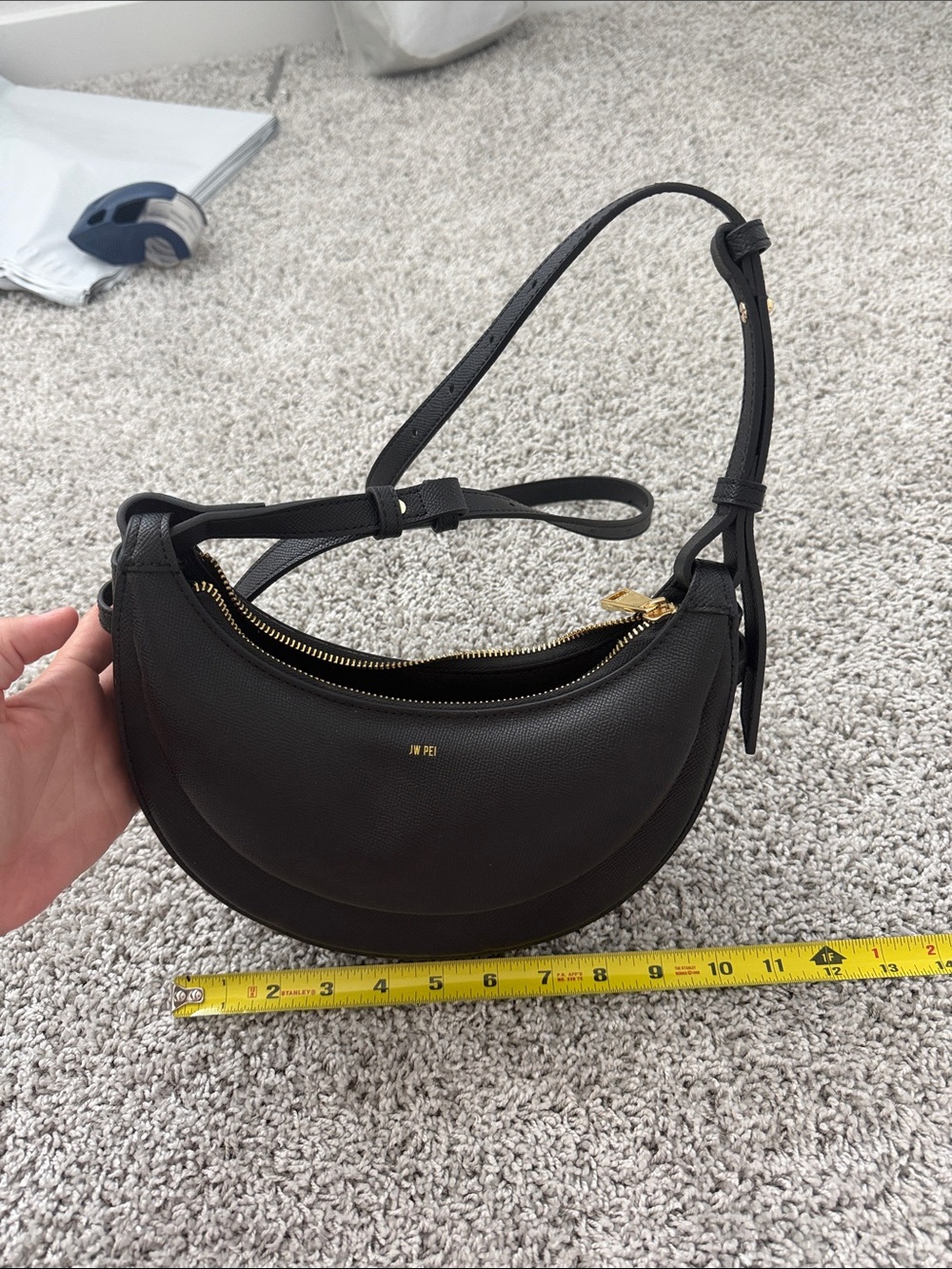 JW PEI Black Crescent Shoulder Bag with Gold Hardware